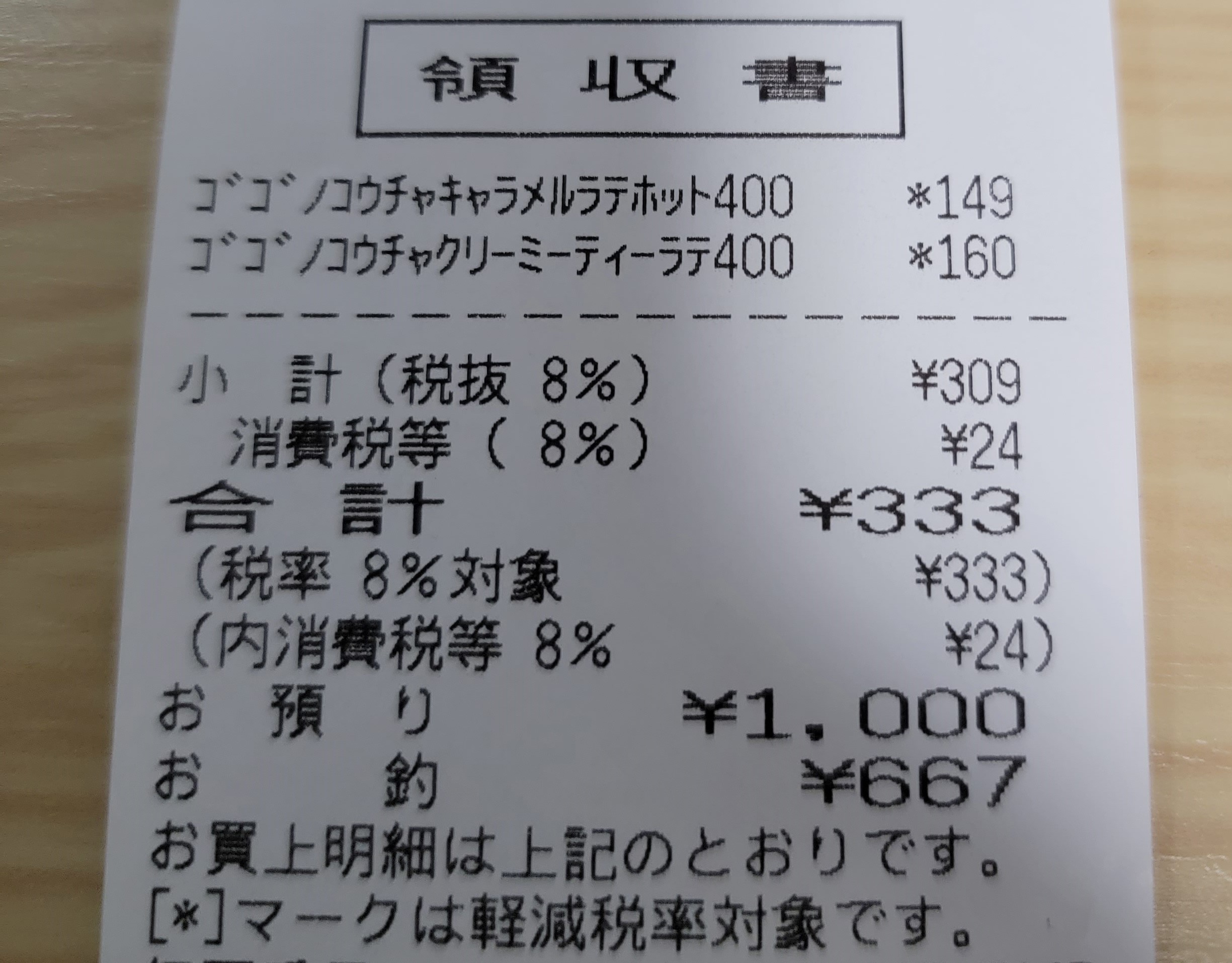 333円のレシート